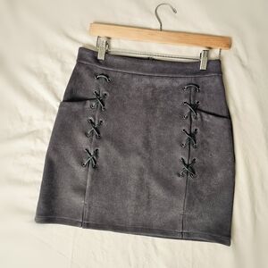 NWOT Suede Bodycon Lace Up Skirt - Grey